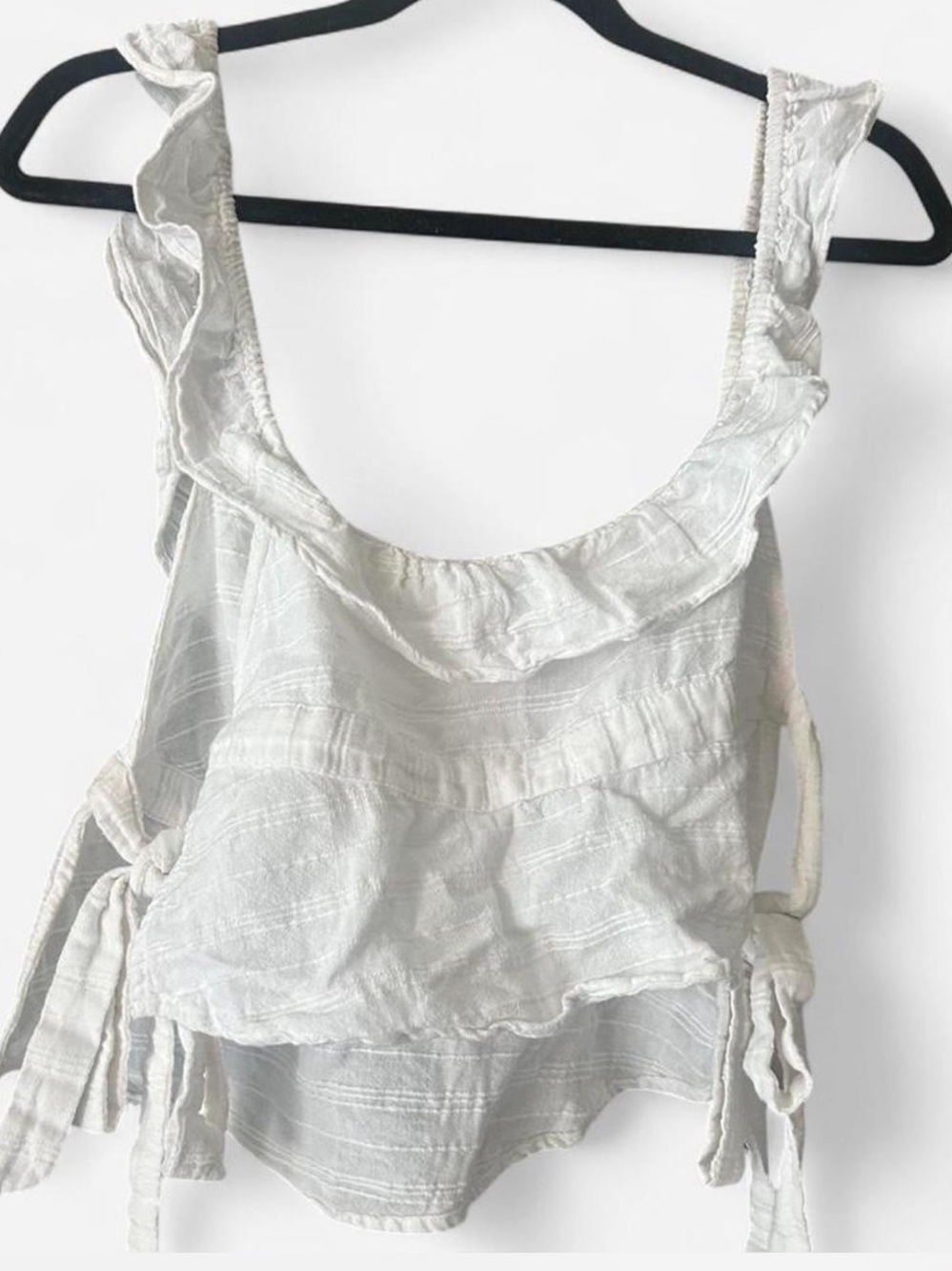 Free People White Ruffle Off-Shoulder Crop Top - Picture 7 of 7